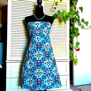 Tiki time?! Playful Print Strapless Dress